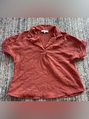 Textured Rust Short-Sleeve V-Neck Tunic